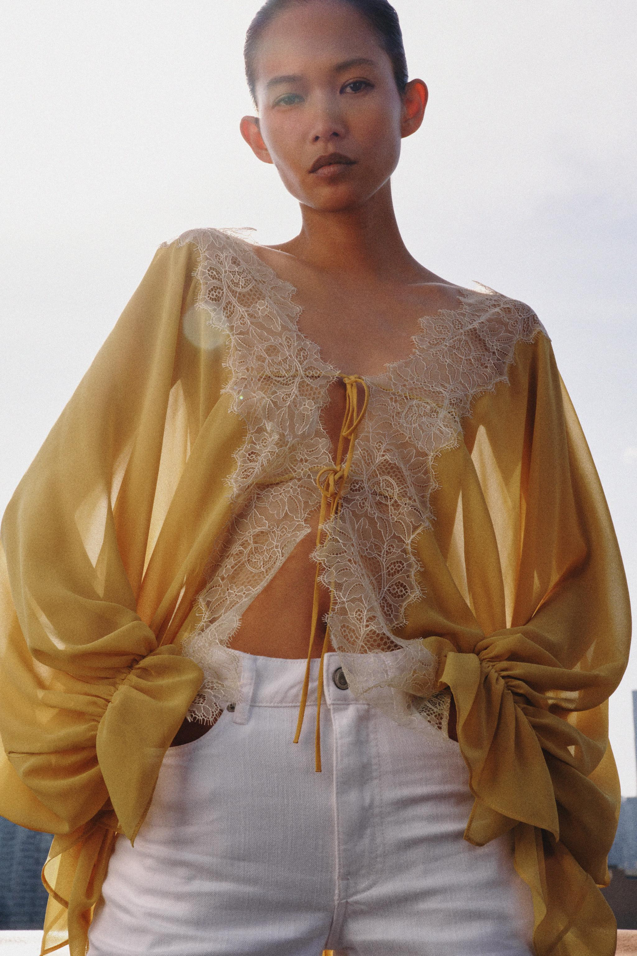 ZW COLLECTION COMBINATION LACE BLOUSE | Zara US