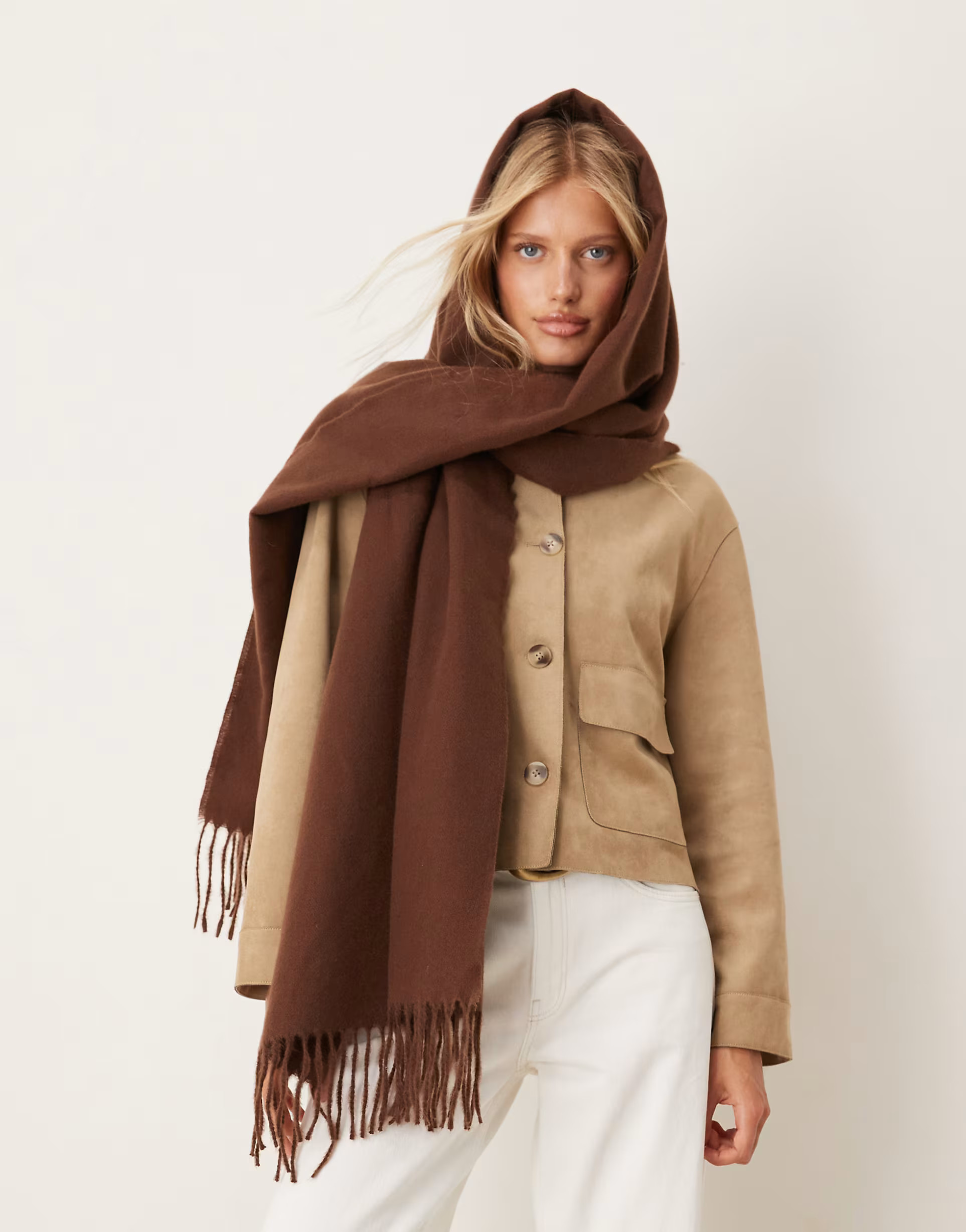 ASOS DESIGN super soft woven tassel scarf in chocolate | ASOS (Global)