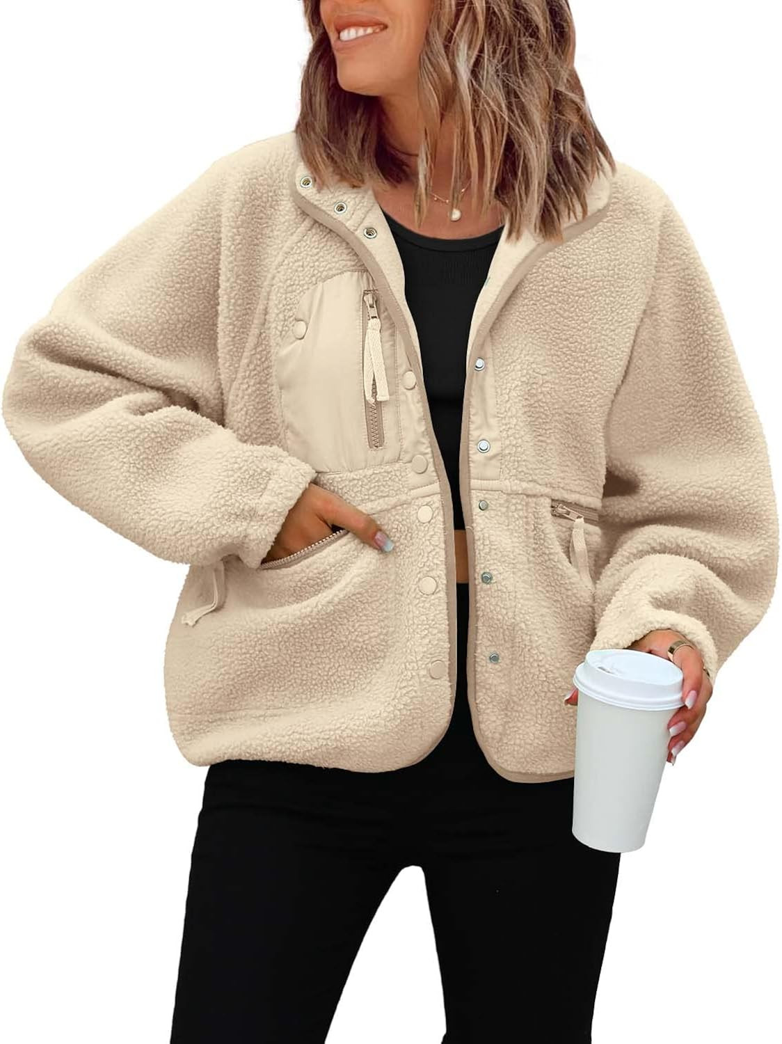 ReachMe Womens Cute Fall Light Jacket Oversized Sweatshirts Casual Full Zip Up Y2K Hoodies with P... | Amazon (US)