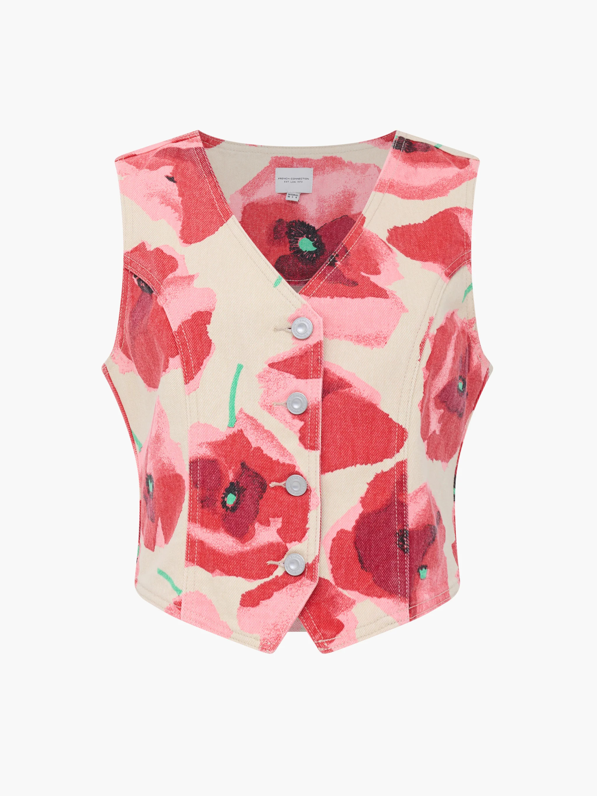 Poppy Dallas Printed Denim Waistcoat | French Connection (UK)