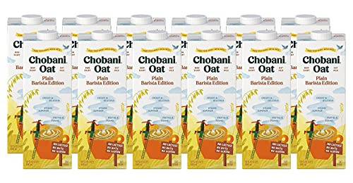 Chobani Oat Milk, Plain Oat Barista Edition, Shelf Stable Non Dairy Milk, Creamer, Vegan Friendly, Gluten-Free, 32 FL OZ (Pack-12) | Amazon (US)