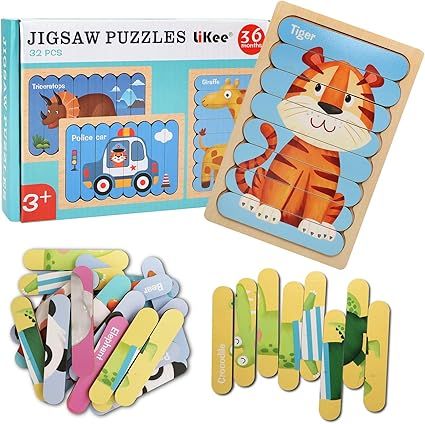 LiKee Animal Wooden Jigsaw Puzzles Pattern Blocks Sorting and Stacking Toys Peg Puzzle Preschool ... | Amazon (US)