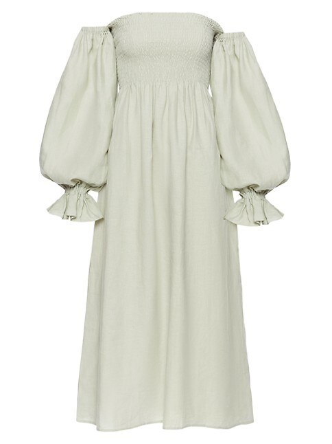 Atlanta Smocked Linen Midi Dress | Saks Fifth Avenue