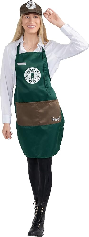 Dress Up America Barista Costume for Adults - Green Apron and Cap - Coffee Barista Costume Set | Amazon (US)