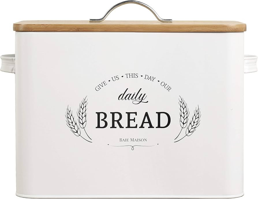 Baie Maison Extra Large White Farmhouse Bread Box for Kitchen Countertop - Breadbox Holder Fits 2... | Amazon (US)