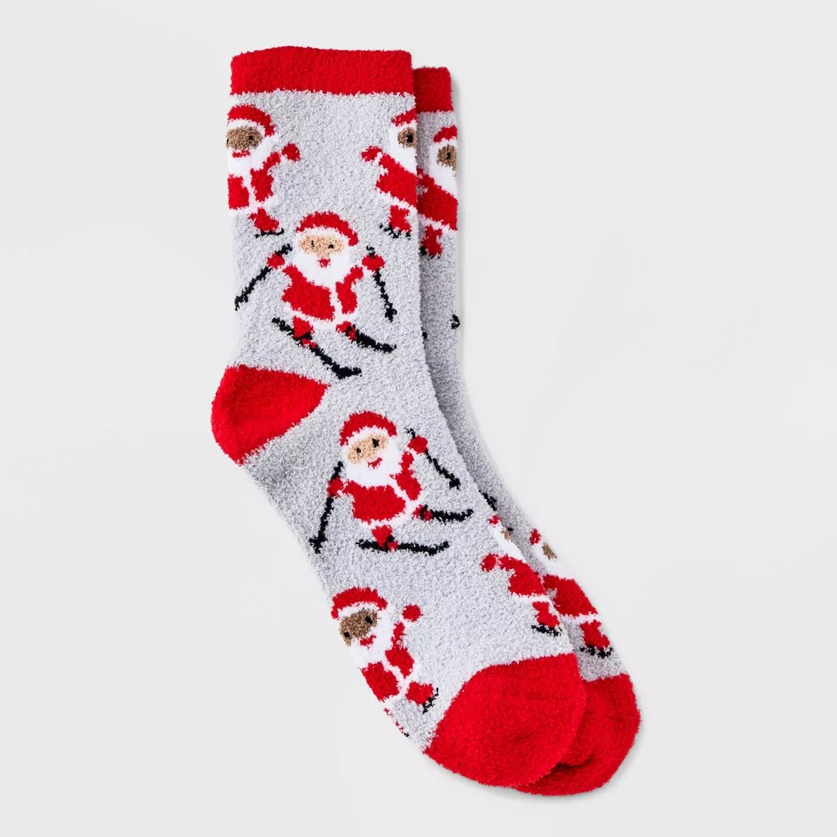 Women's Skiing Santa Cozy Holiday Crew Socks - Wondershop™ Gray/Red 4-10 | Target
