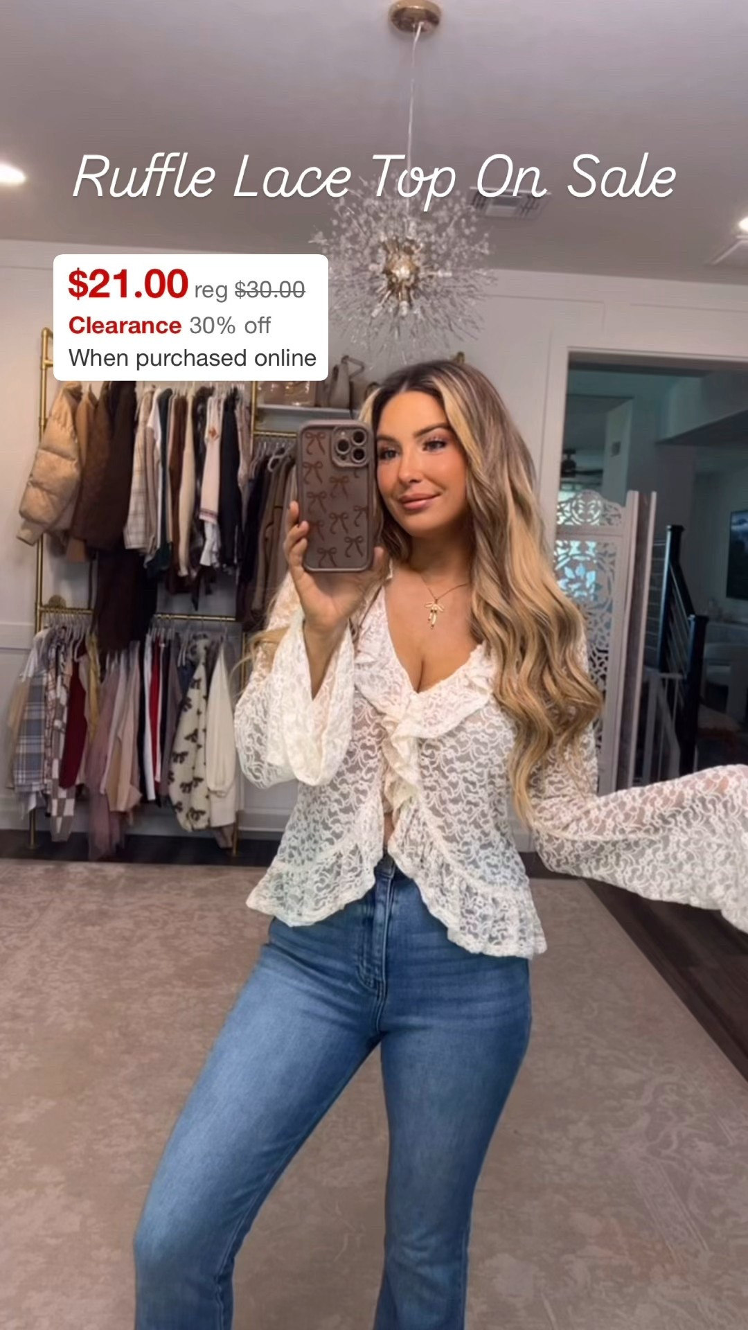 Ruffle lace top on sale & it comes in 3 colors! 😍 

#LTKValentine #LTKdayinmylife #LTKootd