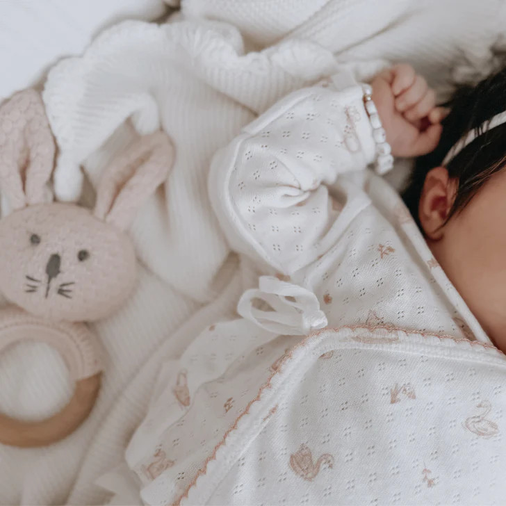 Pink Swan Print Organic Cotton Pointelle Layette 3 Pc Gift Set | Elegant Baby