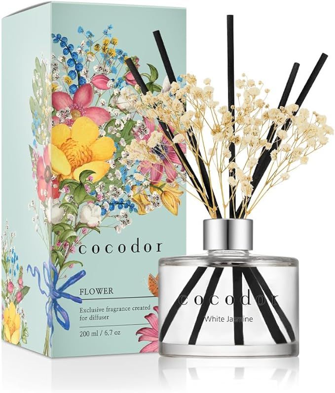 COCODOR Preserved Flower Reed Diffuser/White Jasmine/6.7oz(200ml)/1 Pack/Home & Office Decor Arom... | Amazon (US)