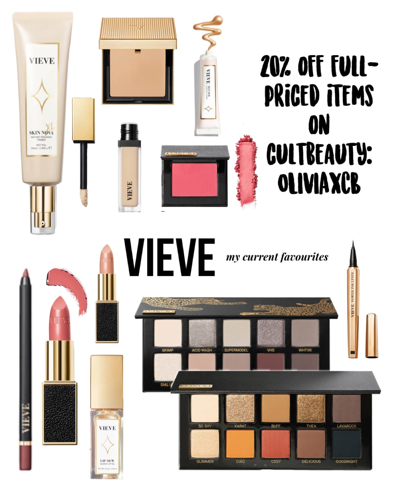my current favourites from vieve - definitely the brand i’m most excited about at the moment! for a 20% cultbeauty discount use code OLIVIAXCB at checkout until the end of jan ☺️ 

#LTKeurope #LTKbeauty #LTKsalealert