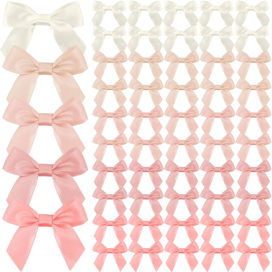 50 Pcs Premade Ribbon Bows Twist Tie Bows Baby Shower Bows Satin Ribbon Bows Self Adhesive Satin ... | Amazon (US)