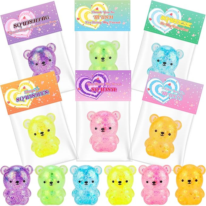 Tiocky Valentines Day Cards for Kids Classroom, 24Pcs Cute Bear Squishy Toys with Valentine Cards... | Amazon (US)