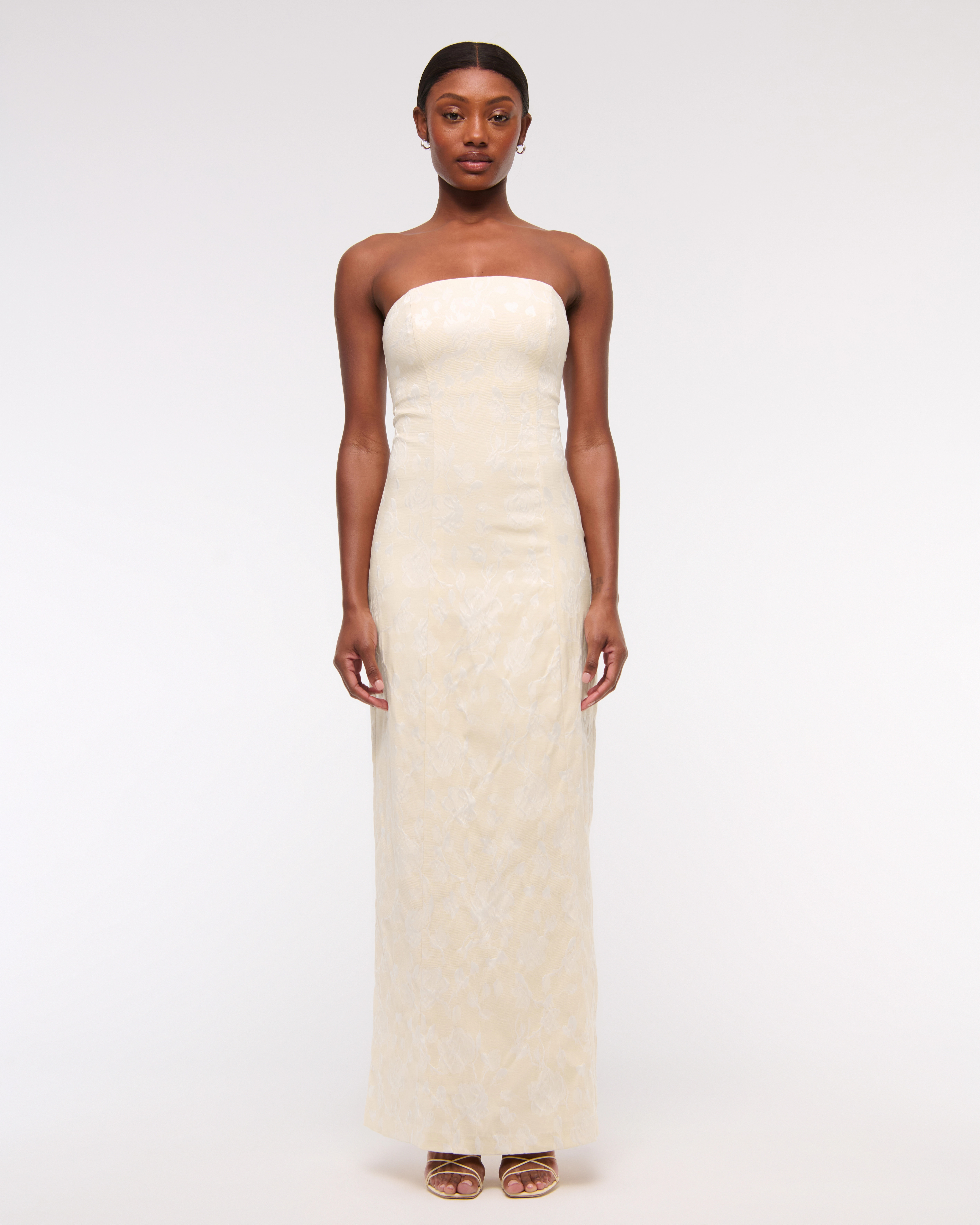 Strapless Floral Textured Maxi Dress | Abercrombie & Fitch (US)