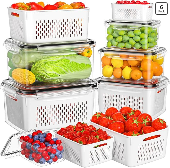 6 PCS Fruit Storage Containers for Fridge with 6 Removable Colanders, BPA Free Food Storage Conta... | Amazon (US)