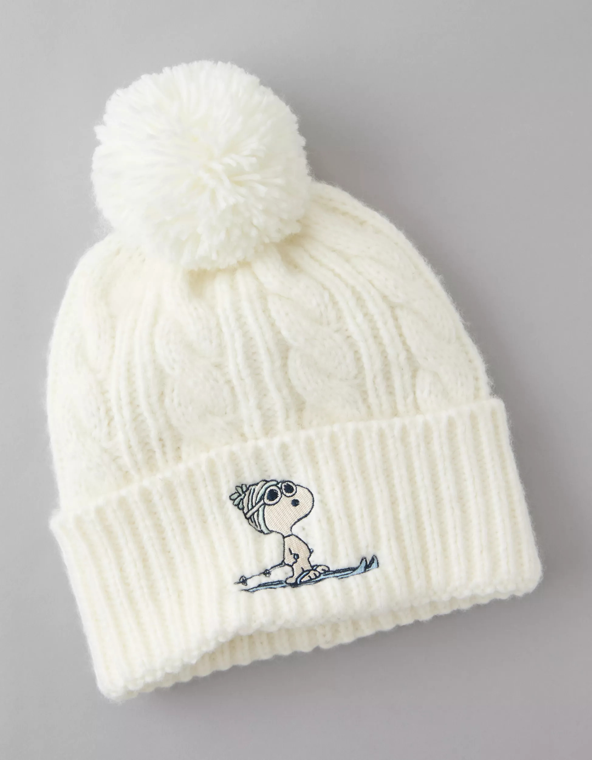 AE Snoopy Cable Knit Beanie | American Eagle Outfitters (US & CA)