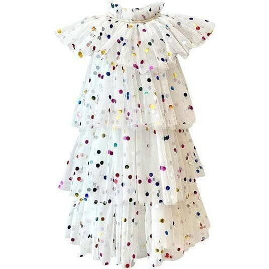 Foil Polka Dot Tulle Dress, White | Maisonette