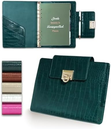 EGOSUNNY® A5 Undated Planner – 5.8" x 8.3" Crocodile-Textured Leather Cover, Refillable 6-Ring... | Amazon (US)