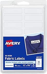 Avery No-Iron Fabric Labels, Washer & Dryer Safe, Handwrite, 1/2" x 1-3/4", 54 count (Pack of 1) | Amazon (US)