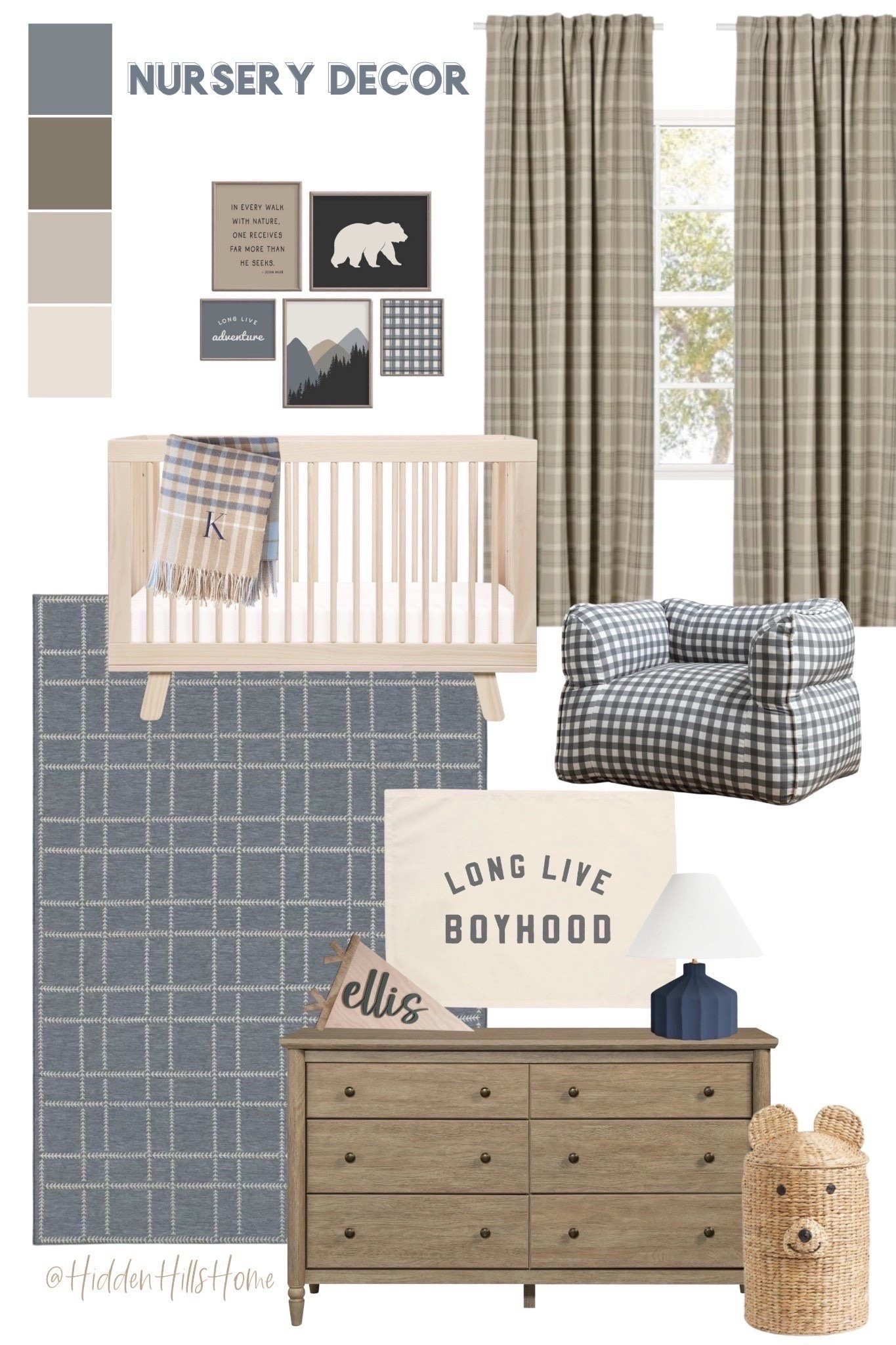 Nursery decor, toddler boys room decor ideas, home decor inspiration, boys room mood board, crib, baby’s room #boysroom