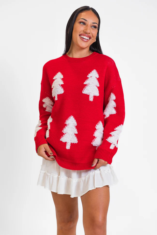 Under The Mistletoe Red Christmas Tree Sweater | Pink Lily