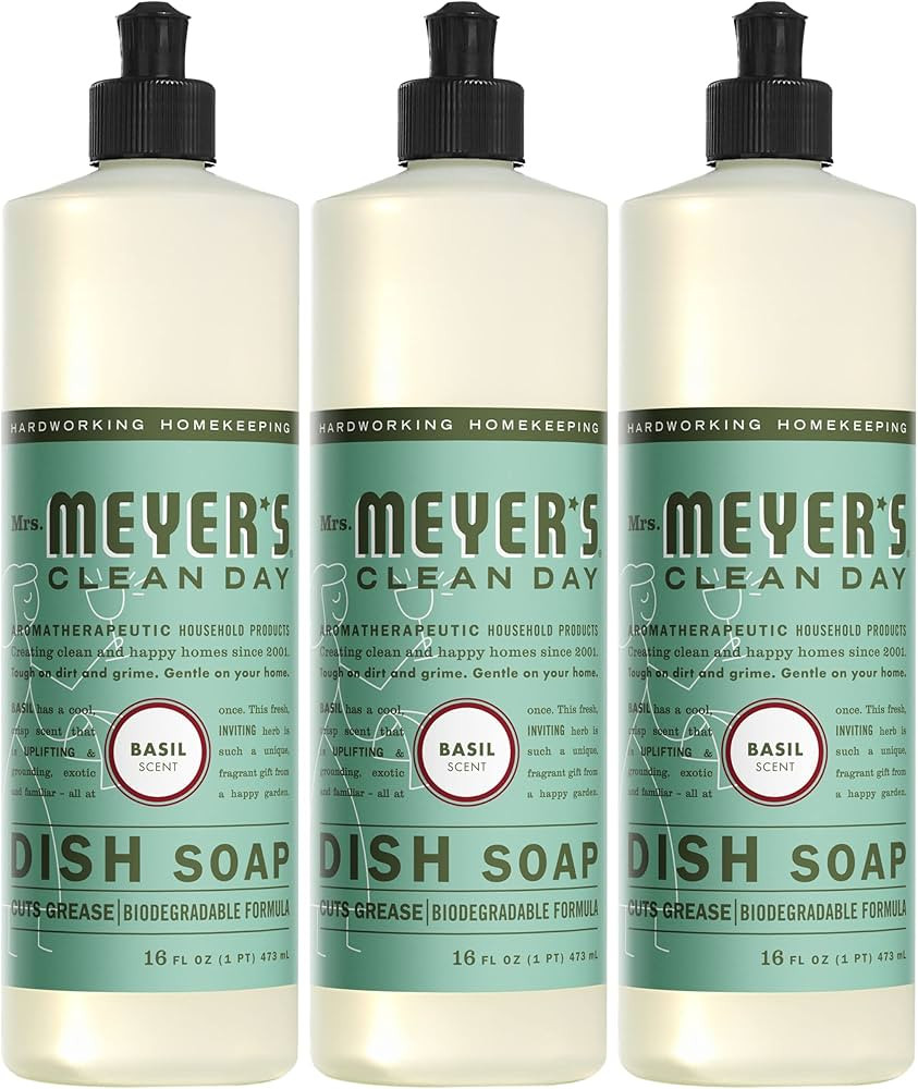 MRS. MEYER'S CLEAN DAY Liquid Dish Soap, Biodegradable Formula, Basil, 16 fl. oz - Pack of 3 | Amazon (US)