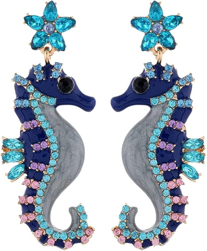 Stars and Seahorse Gecko Earrings for Women Girls Cubic Star Sea Horse Bohemian Drop Earrings Bla... | Amazon (US)