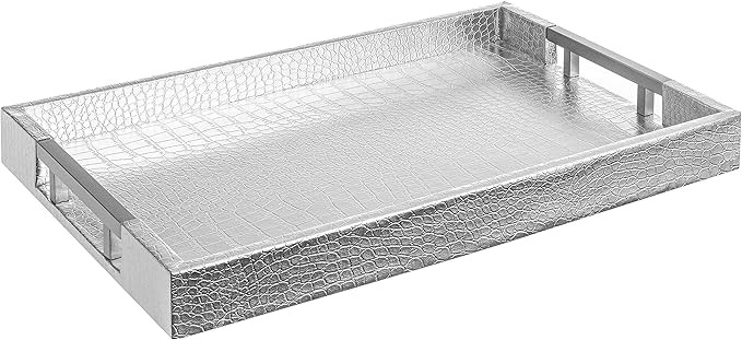 Home Redefined 18"x12" Serving Tray- Silver Beautiful Modern Elegant Decorative Tray with Metal H... | Amazon (US)
