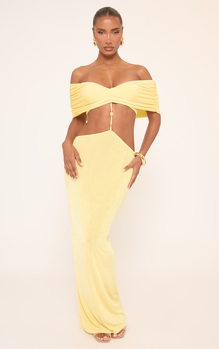 Bardot Beaded Trim Detail Cut Out Maxi Dress In Yellow | EGO (UK)