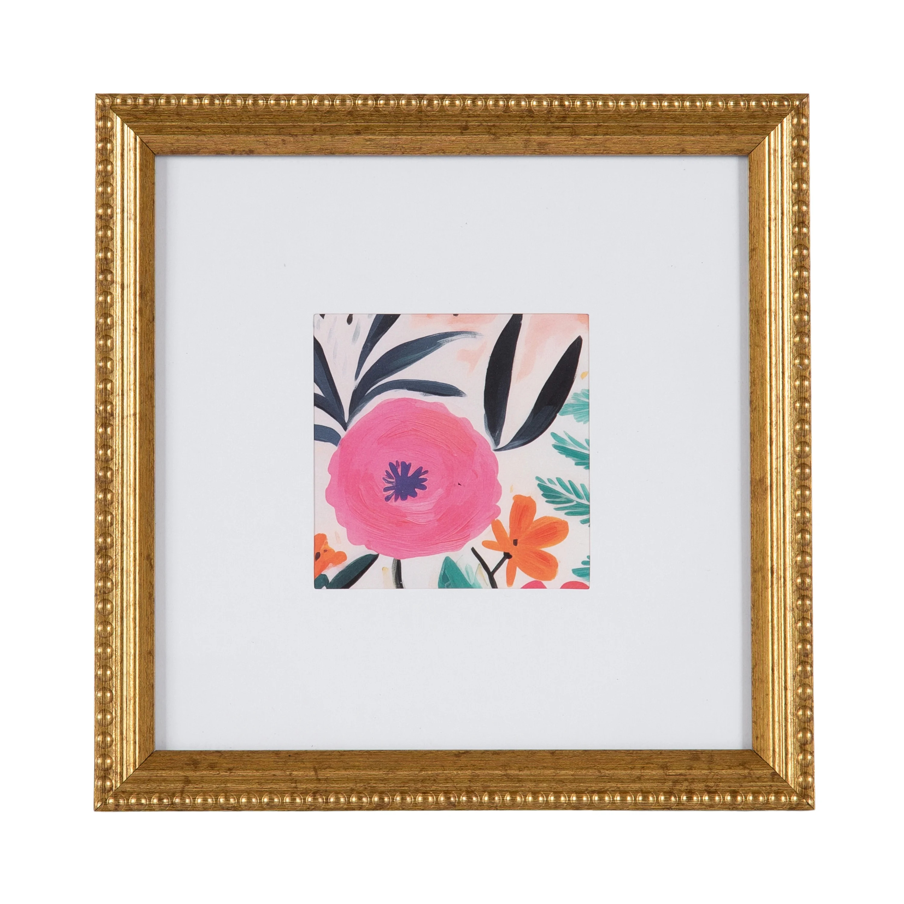 DesignOvation 8x8 Matted for 4x4 Beaded Gold Decorative Tabletop Picture Frame | Walmart (US)