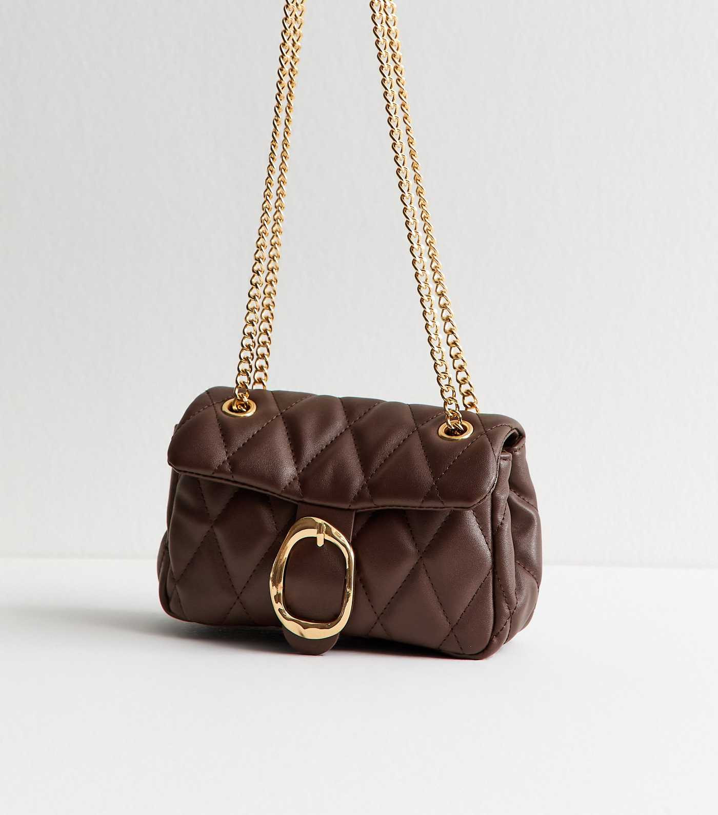 Dark Brown Quilted Faux Leather Chain Strap Bag | New Look | New Look (UK)