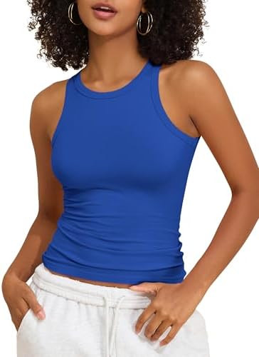 PrettyGuide Women's Cotton Racerback Tank Tops High Neck Fitted Basic Tee Summer Casual Y2K Trend... | Amazon (US)