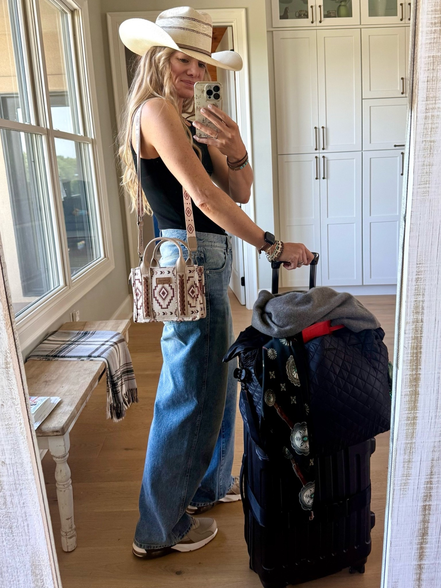 #ootd #traveloutfit ✈️ 

Size reference 5’ 9” 140 lbs

Black muscle tank - medium

Men’s cashmere sweater - medium

Baggy relaxed fit jeans - 27
(Normally a 27/28)

Nike - sized up 1/2 size


Airport outfit. Western travel. Western style. Wrangler. Mz Wallace. Comfortable jeans outfit.

#LTKTravel #LTKOver40 #LTKootd