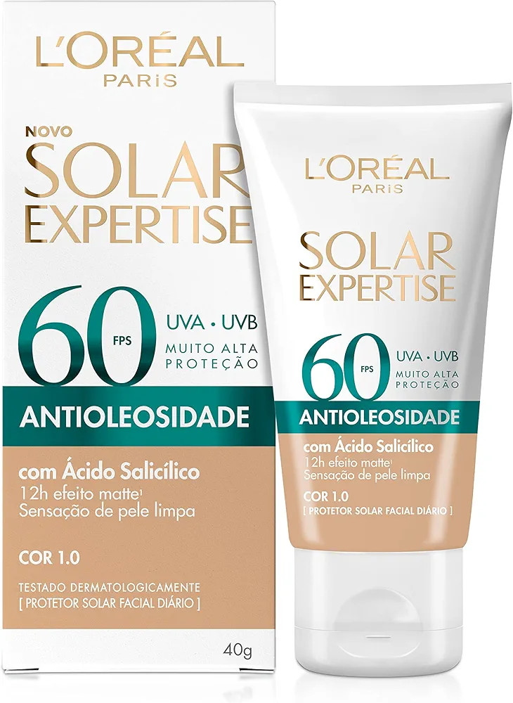 Protetor Solar Facial L'Oréal Paris Solar Expertise Antioleosidade Fps60 Cor 1.0 Clara 40G | Amazon (BR)