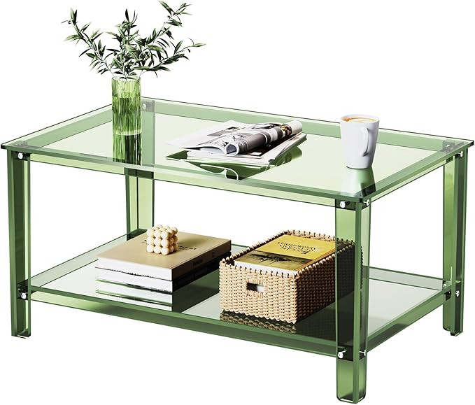 Acrylic Coffee Table with Storage Shelf,Rectangle Living Room 2-Tier Center Table for Small Space... | Amazon (US)