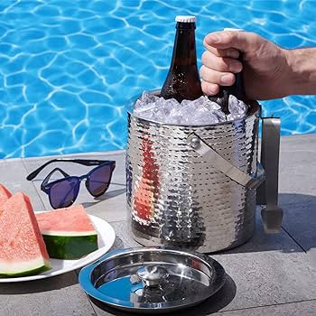 Hammered Ice Bucket - Ice Bucket with Tongs - Insulated Ice Bucket with Lid - Double Wall Ice Buc... | Amazon (US)