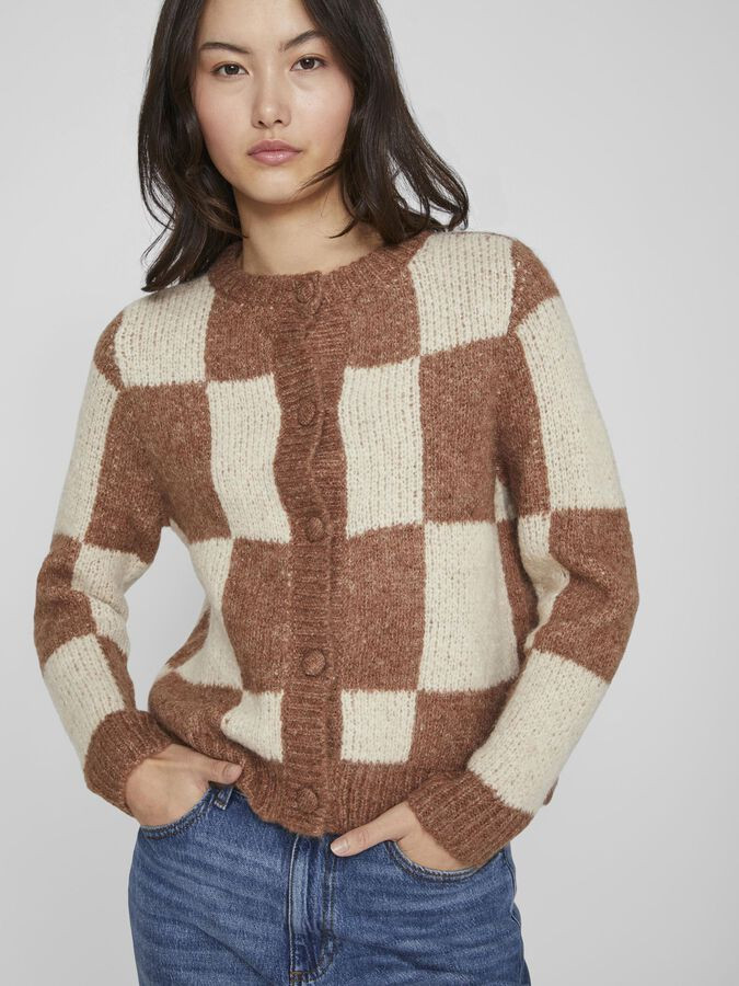 CHECKED KNITTED CARDIGAN | Brown | VILA® | Vila.com