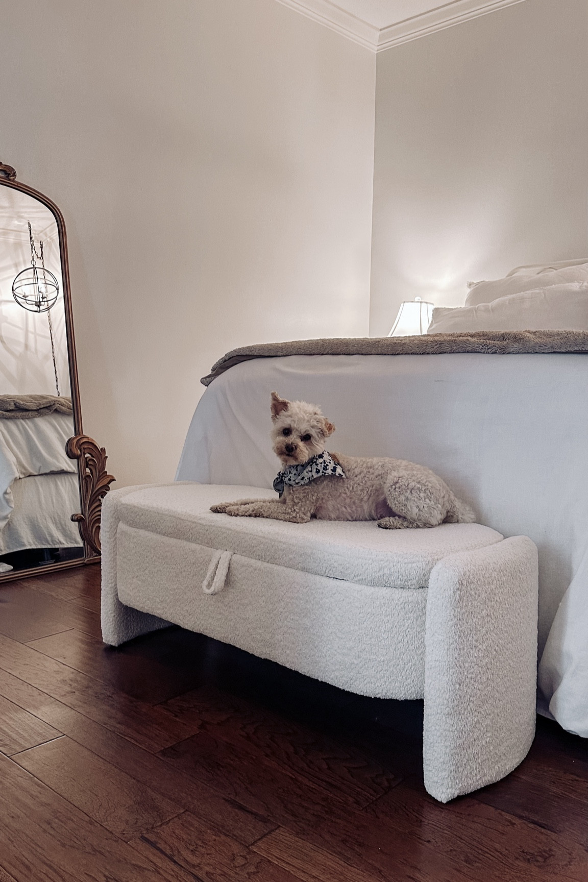 Absolutely love this new storage bench seat for the front of my bed! Cruz does too 🤍 

#LTKU #LTKsalealert #LTKkids #LTKxTarget #homefinds #storagebench #ottoman #boucle #homerefresh #spring #summer #bedroom #endofbedbench #amazon #amazonfinds #studiomcgee #anthropologiedupemirror #mirror #tallmirror #anthropologiedupe #target #targetfinds 

#LTKfamily #LTKhome #LTKstyletip
