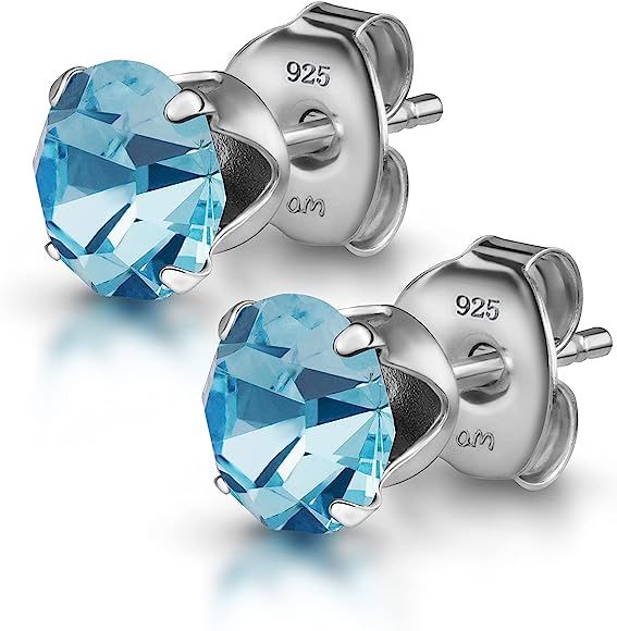 Amberta Women's 925 Sterling Silver Lumini Crystal Blue Collection Stud Earrings | Amazon (CA)