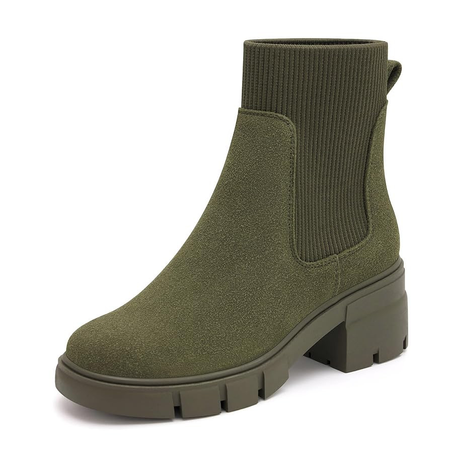 REDTOP Women's Elastic Chelsea Boots Chunky Block Heel Platform Lug Sole Ankle Booties | Amazon (US)