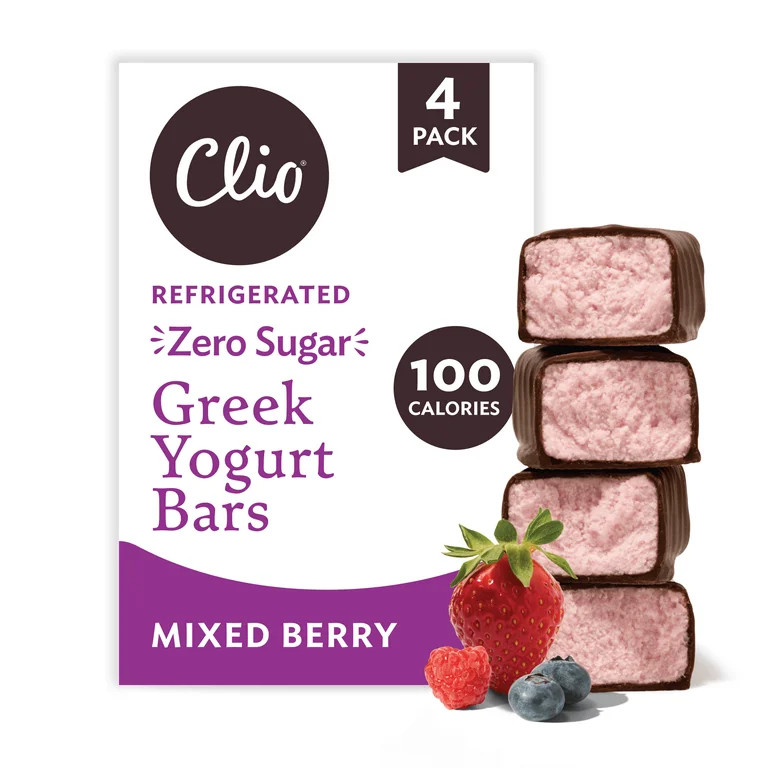 Clio Zero Sugar Mixed Berry Greek Yogurt Bar in Chocolatey Coating, 1.48 oz, 4 Ct | Walmart (US)