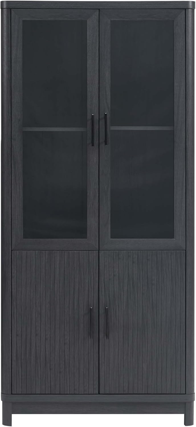 Manhattan Comfort Jodie Bookcase Elegant Bookshelf with 6 Adjustable Shelves, Tempered Glass Door... | Amazon (US)