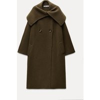 Zara - Wide Lapel 100% Wool Coat In Khaki - L - Woman | Zara UK