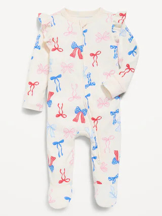 Ruffle-Trim 2-Way-Zip Sleep & Play Footed One-Piece for Baby | Old Navy (US)