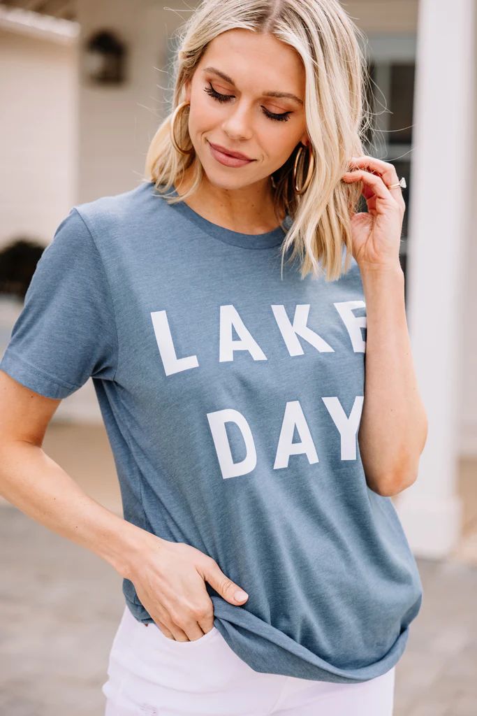 Lake Day Heather Slate Blue Graphic Tee | The Mint Julep Boutique