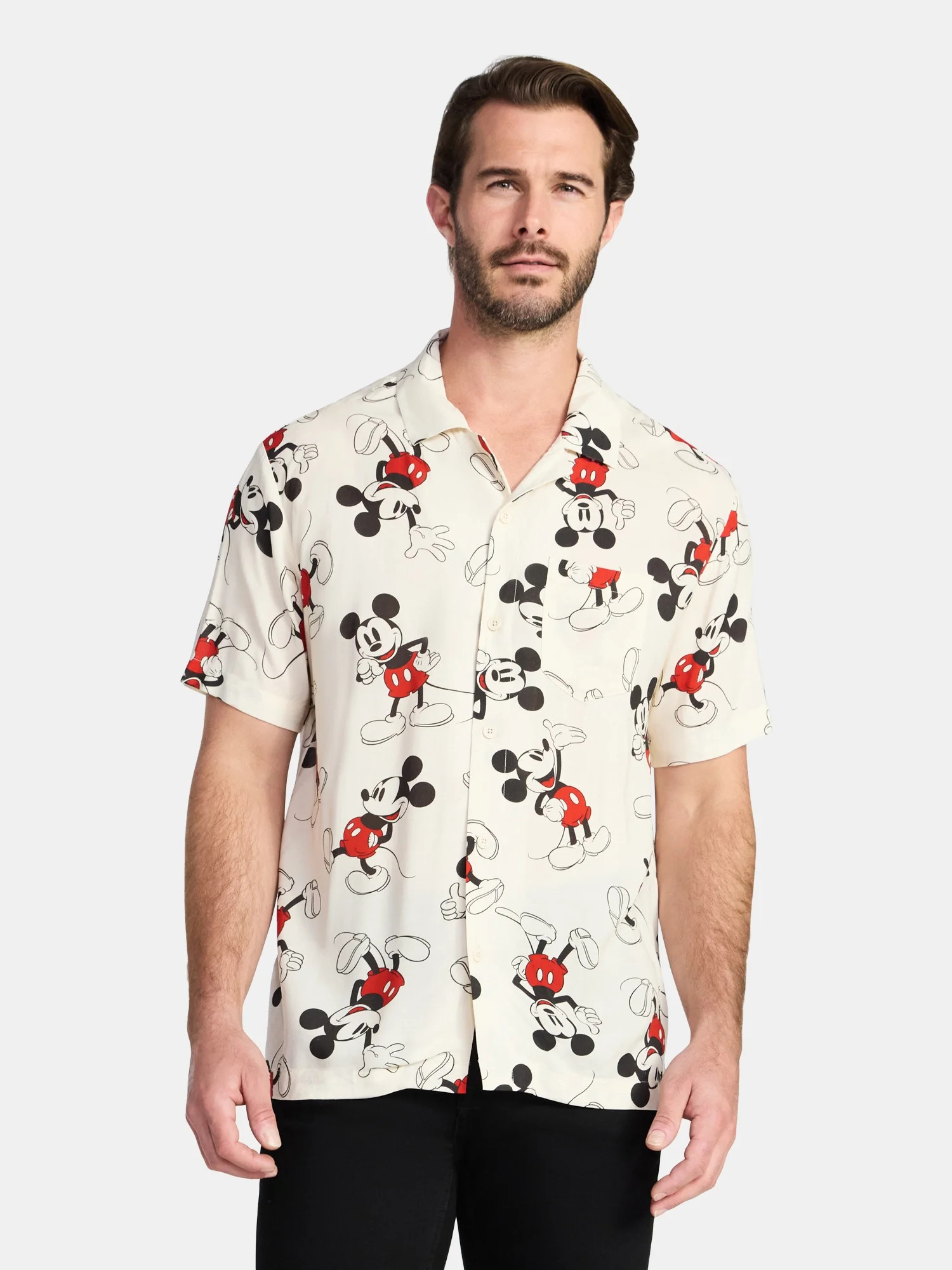Disney Men's and Big Men's Mickey Mouse Wander Graphic Button-Up Shirt, Sizes XS-3XL | Walmart (US)