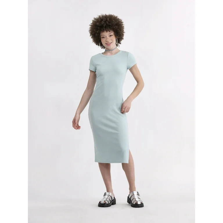 No Boundaries Slit Midi Dress with Short Sleeves, Women's | Walmart (US)
