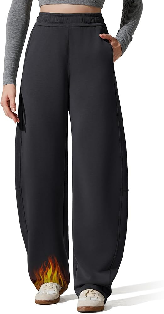 G4Free Smoofit Fleece Lined Women's Baggy Barrel Sweatpants Wide Leg Casual Pants with Pockets | Amazon (US)
