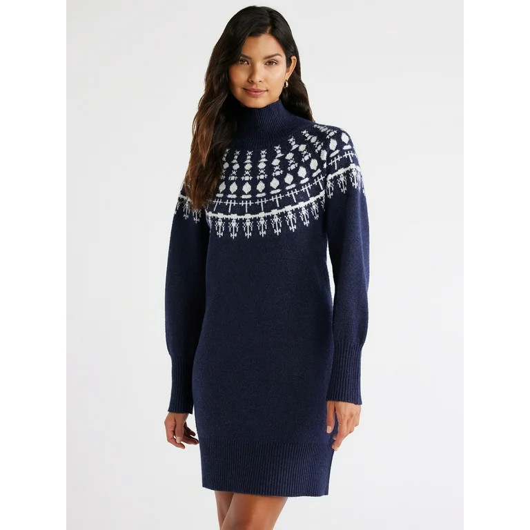 Free Assembly Women’s Fair Isle Turtleneck Sweater Mini Dress, Sizes XS-XXXL | Walmart (US)