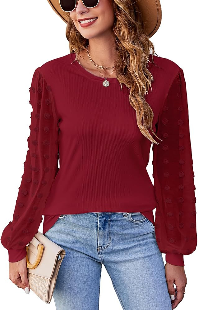 Newchoice Women's Business Casual Dressy Tops Round Neck Puff Sleeve Shirts Office Trendy Work Bl... | Amazon (US)