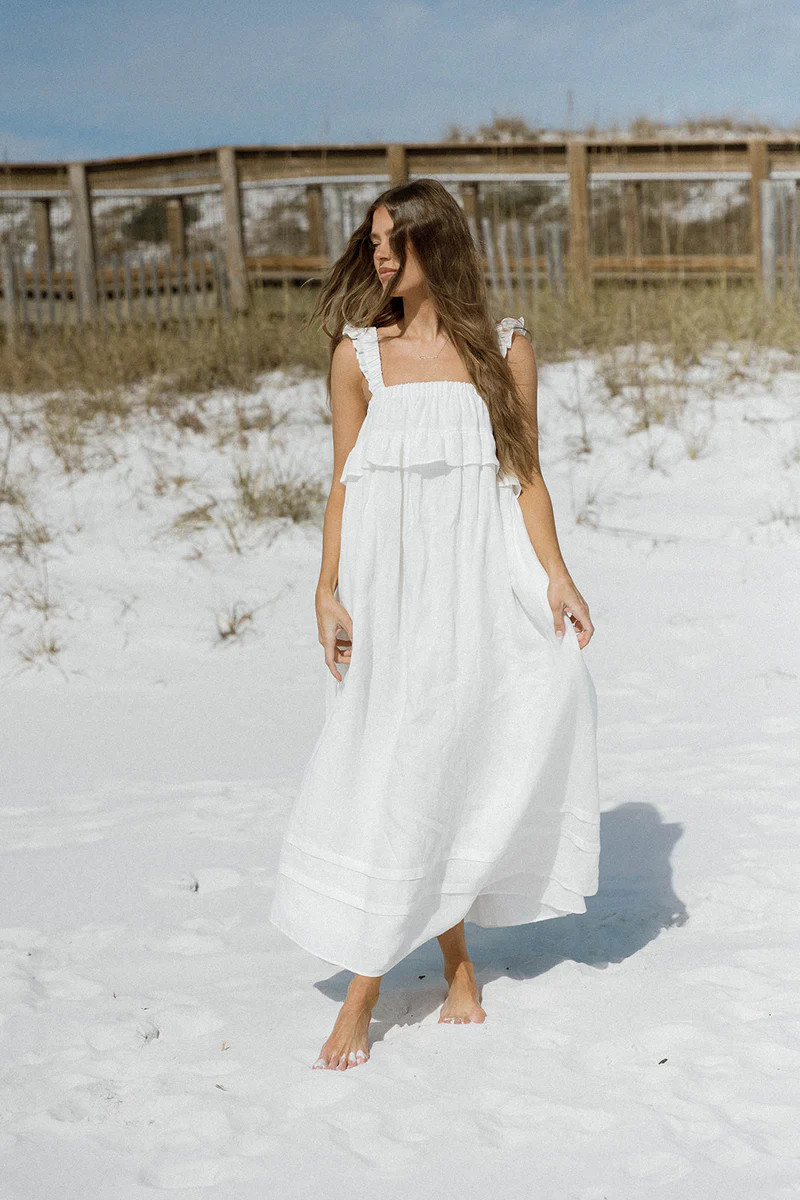 Lelah 100% Linen Maxi Dress in Off White - Bump Friendly | Worth Collective